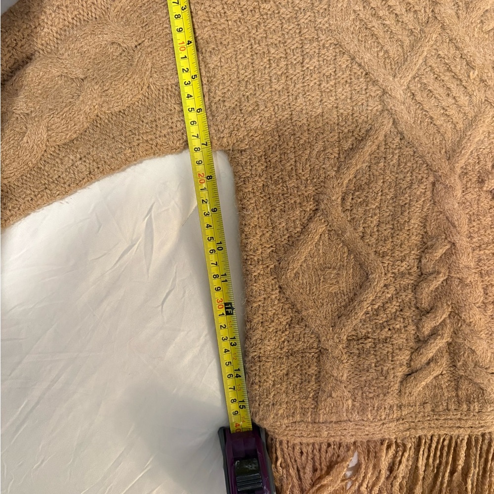Cozy Tan Cable Knit Sweater with Fringe - Picture 3 of 6